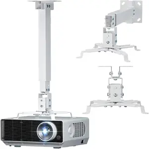 Projector Mount Ceiling/Wall - Universal 3-in-1 Bracket with Extension Pole, Height Adjustable Holder for LCD/DLP Projectors, Supports up to 44lbs (PM-003-W), White