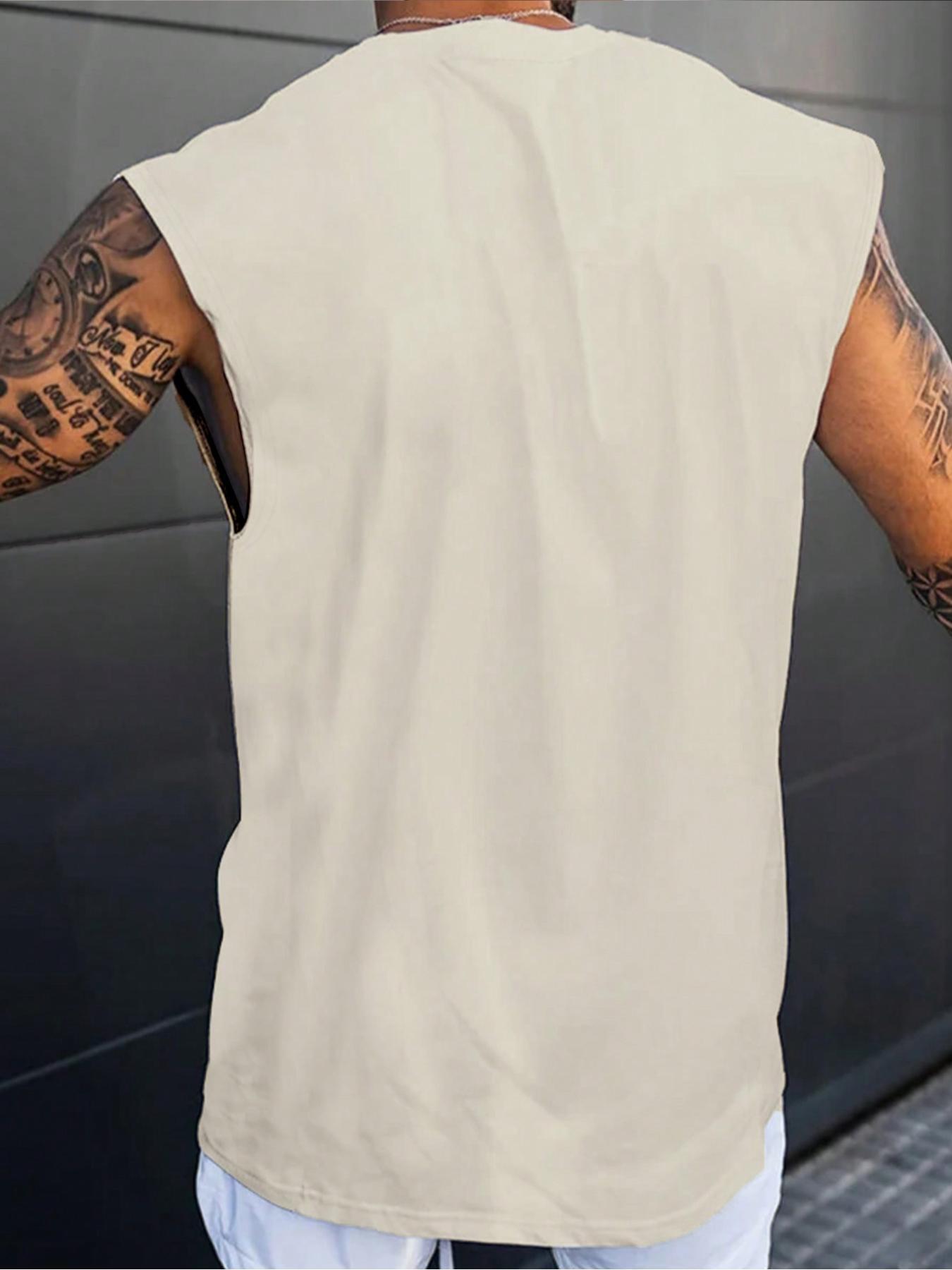 Men's Playing Card Print Round Neck Sleep Tank Top, Casual Soft Comfortable Regular Fit Sleeveless Sleep Top for All Seasons, Menswear Loungewear for Daily Wear