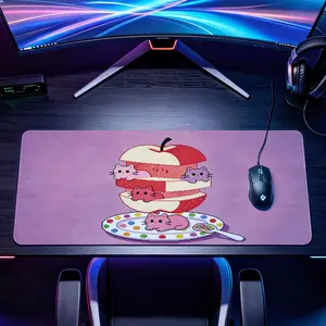 Extra Large pixel art cute cats apple design Mouse Pad，Non Slip Rubber Pad，Desktop Decoration Drotection Pad，Washable，Lock Edge Multi Size，Premium Multipurpose Mousepad For Office，Study，Gift for Family and Friends