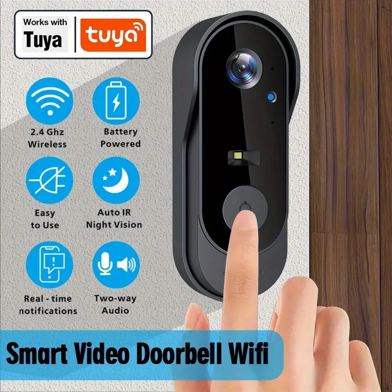 TUYA Smart Video Doorbell, Doorbell Camera Wireless, Home Door Bell WiFi Intercom, Smart Home Security Camera for Indoor, Battery, 2.4G WiFi, Night Vision, 2-Way Audio, Real-Time Notification, Voice Change, Cloud & SD Card Storage, Works with