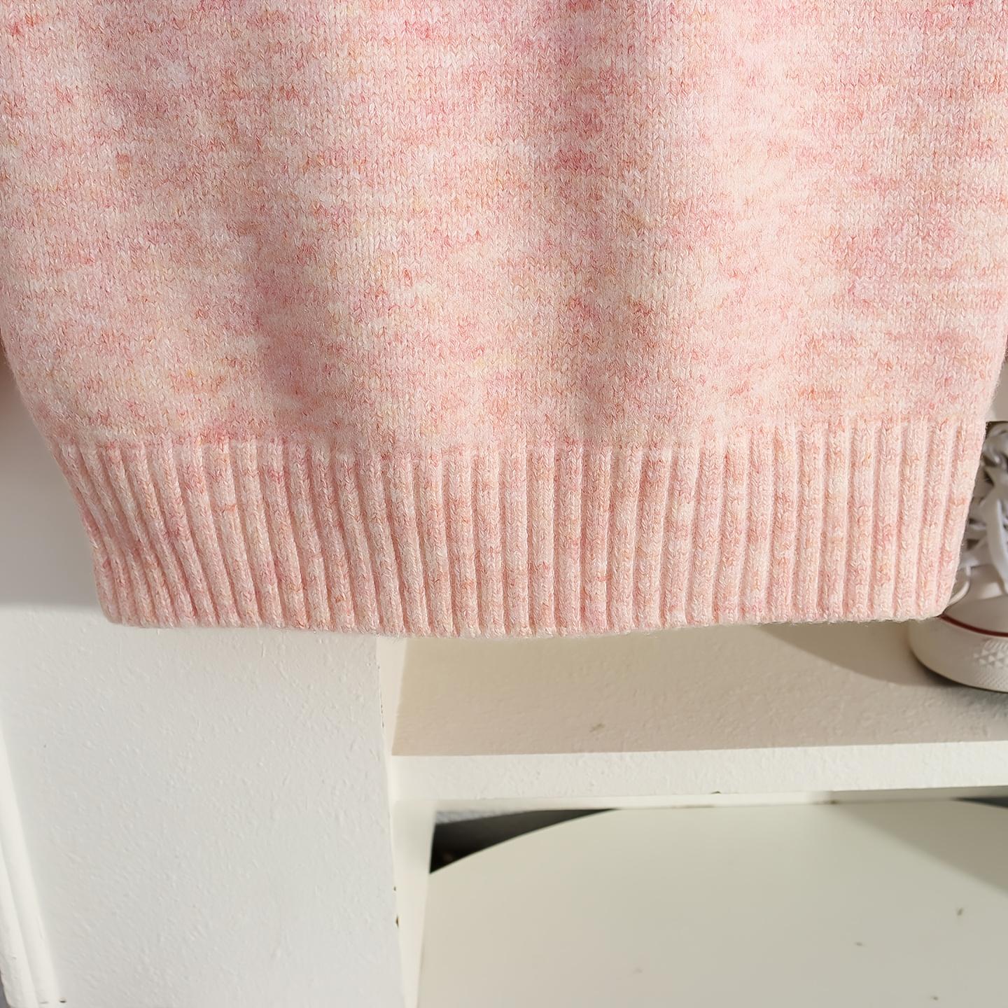 Girls' Cozy Knit Sweater - Long Sleeve Crew Neck, Geometric Pattern, Button Detail, Casual Pullover for Fall/Winter, Light Gray, Perfect for Casual Attire, Sweater Dress for Girls(Gift)11