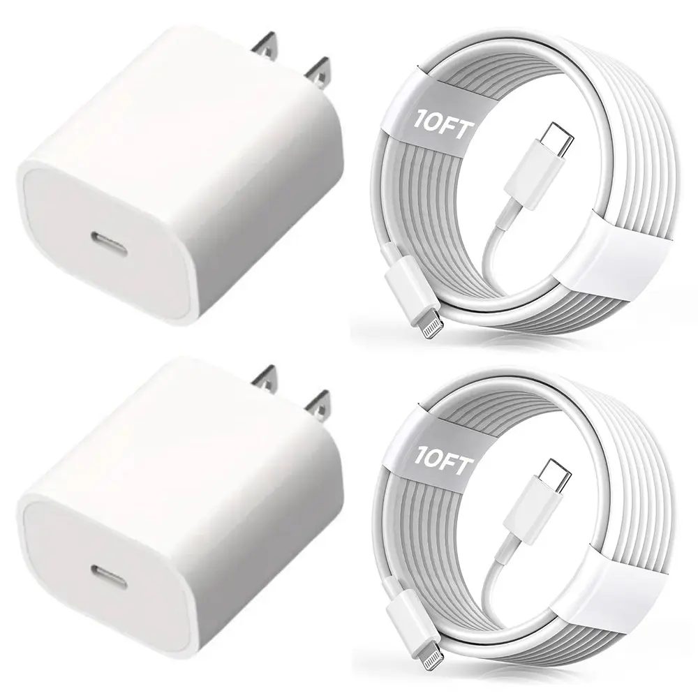 2-PACK Fast Charging Adapter for iPhone 14/13/12/11, 10FT USB C to Lightning Data Cable, 20W USB-C Charger, Compatible with iPad