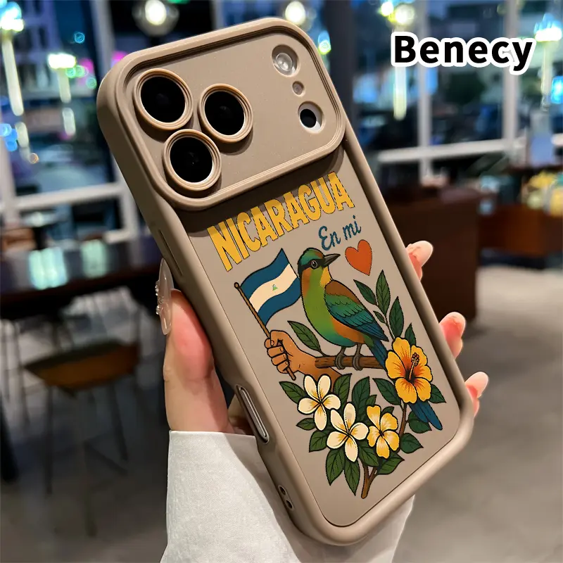 Nicaragua's Heart - Bird Pattern Phone Case for iPhone 17 Pro Max 16 15 14 Plus 13 12 Mini 11 XR X XS Air E Shockproof Drop Protection Rugged Durable Silicone Cover Cellphone Protective Casing