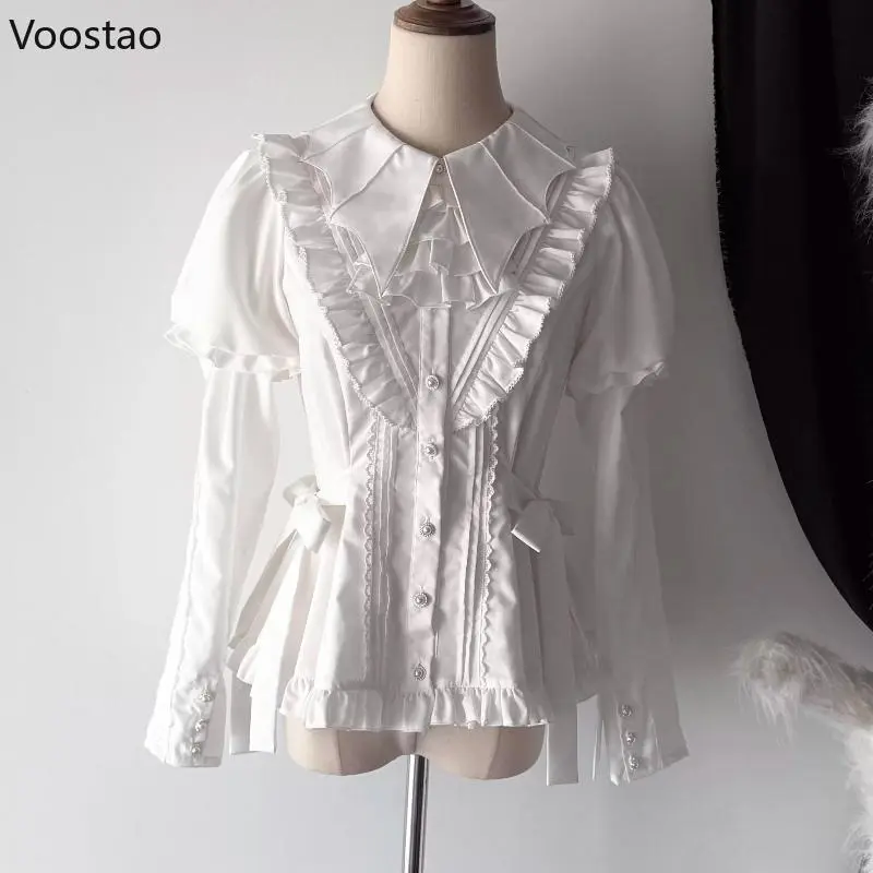Vintage Victorian Lolita Style Shirt Women Gothic Punk Detachable Long Sleeve Slim Blouse Girls Y2k Aesthetic Black Tops Blusas