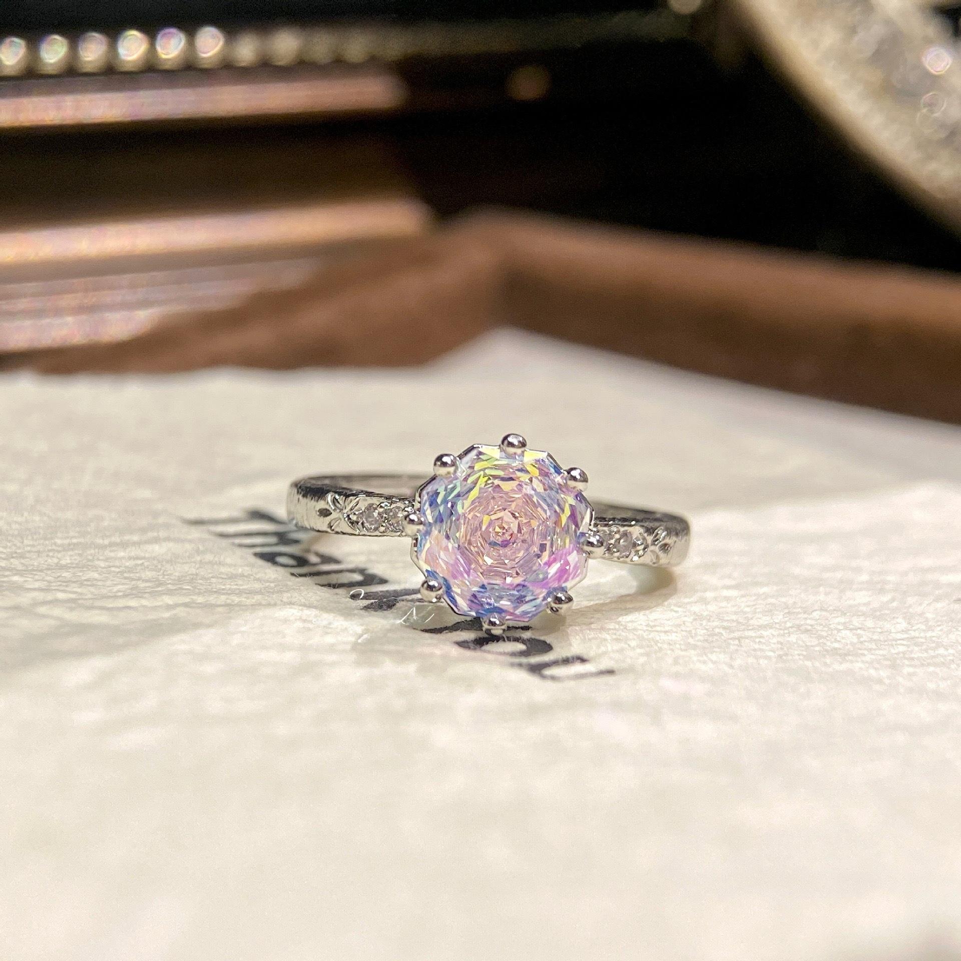 💜 💙 💖 🤍 🌈   8-Prong Millennium Rose Cut CZ Ring |   Octagonal Stackable Ring |   Vintage Inspired Minimalist Jewelry |   Light Luxury Everyday Elegance |   5 Colors (Purple, Blue, Pink, White, Iridescent) ✨   – Great Gift Idea for Self Care & Anyone