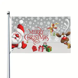 Premium Christmas Flag, Cute Santa & Rudolph Design with Gifts & Snowflakes, 2x3ft & 3x5ft Weather-Resistant Banner for Outdoor Yard, Winter Holidays & Festive Parties