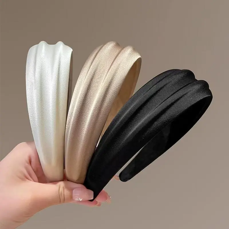 Women's New Satin Wide Padded Chic Headbands - Maillard Style, High Cranial Top, Elegant Non-Slip Hairband for Daily Use, Washing Face - Versatile Hair Accessories for Headband Hairstyles