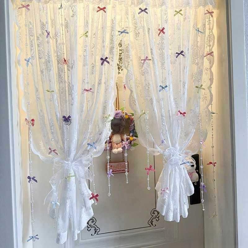 Beaded Door Curtain with Bow, Hanging String Curtain for Bedroom Closet, Aesthetic Room Decor