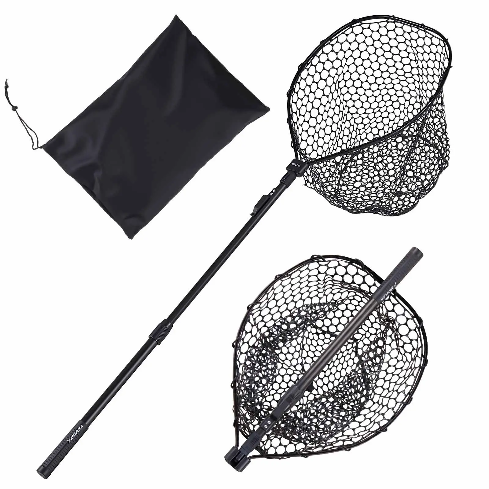 VEVOR Large Foldable Fishing Net with Telescopic 6063 Aluminum Handle, Portable Lightweight Strong Fish Gear, Soft Fish-Friendly Grid, Comfortable Operation, Reduces Snags, for Boat, Kayak Gifts for Men