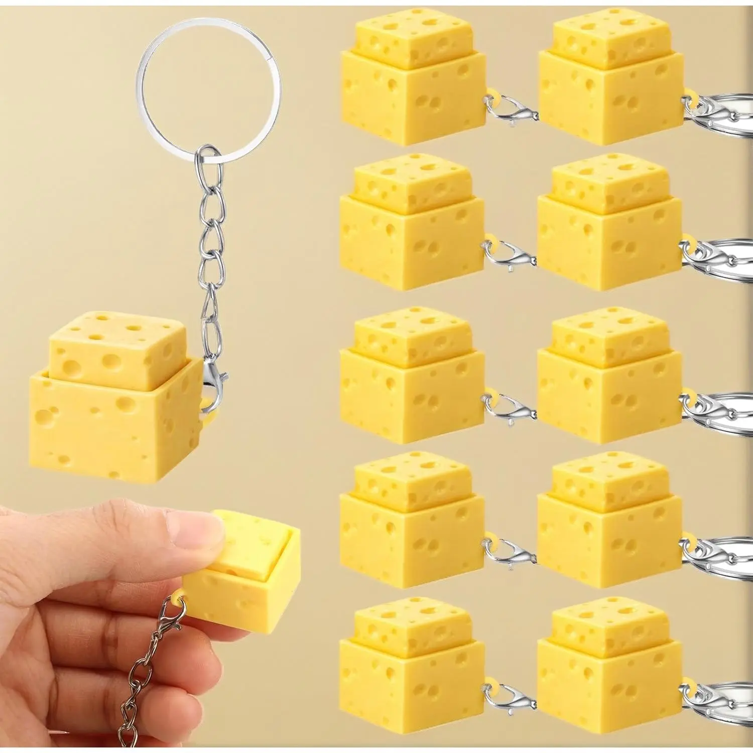 24Pcs Cheese Clicker Fidget Keychain, 3D Printed Mini Fidget Keyboard Stress Relief Keychain, Graduation Party Favor Gifts for Nurses Teachers Coworkers