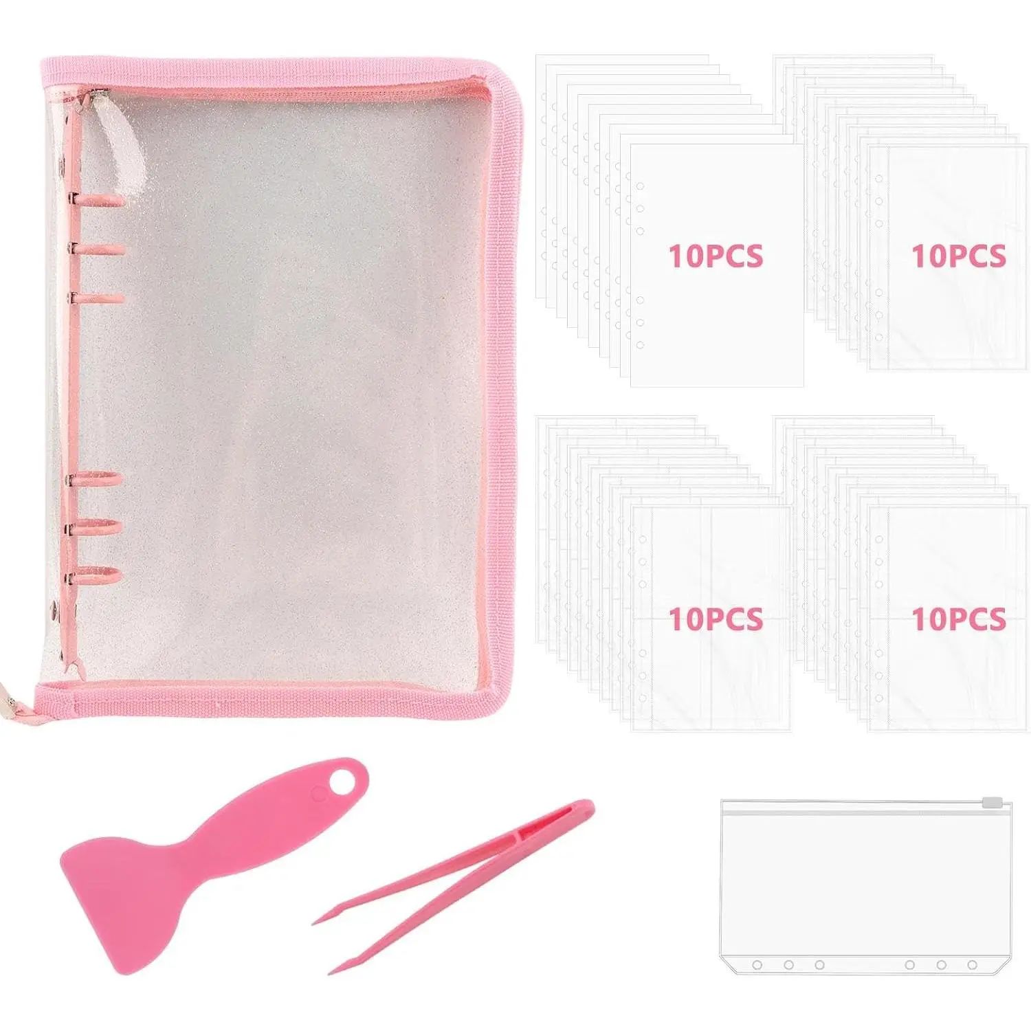 5-in-1 Sticker Organizer Book  A5 Storage Binder with Storage Sleeves and Release Paper, Zipper Album Sticker Collecting Display Keeper, Blank Container Organizer(Color:)