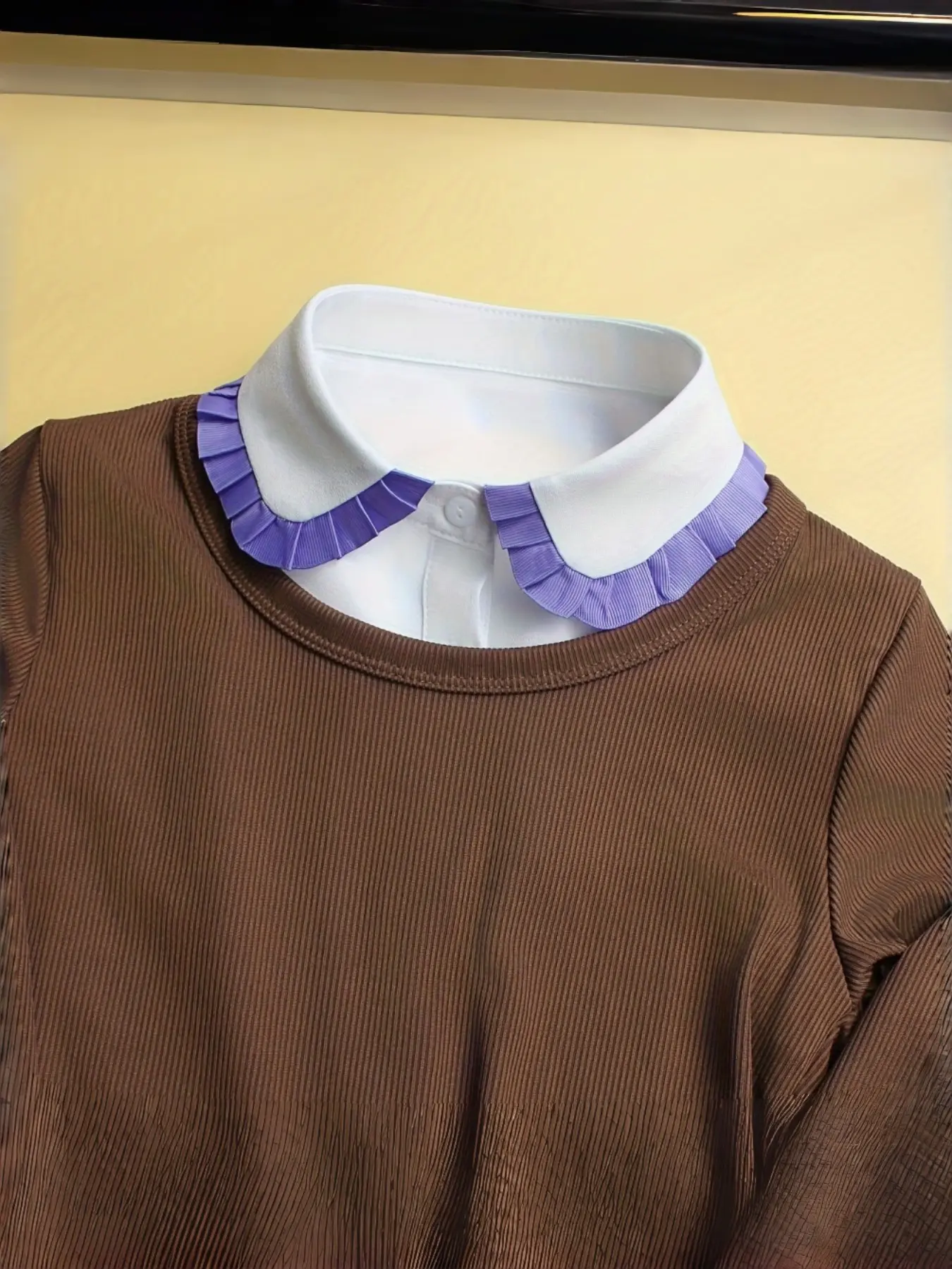 Women's Peter Pan Detachable Collar with Pleated Ruffle Trim, Contrast False Collar Dickey for Sweaters, Dresses & Cardigans