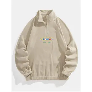 Men's Letter & Flag Embroidery Zip Up Sweatshirt, Casual Raglan Sleeve Long Sleeve Stand Collar Sweatshirt for Fall & Winter, Fashion Men's Clothes for Daily Wear