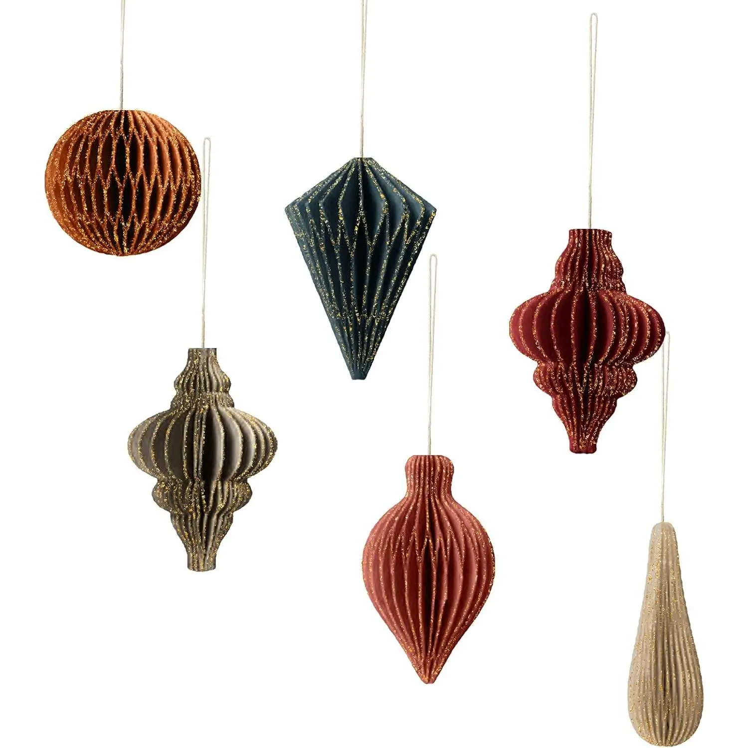 Christmas Decorations, 6 count Christmas Paper  Ornaments with Glitter , Mini  Paper Lanterns for Christmas Tree Decoration Xmas Holiday Party  Year Decor