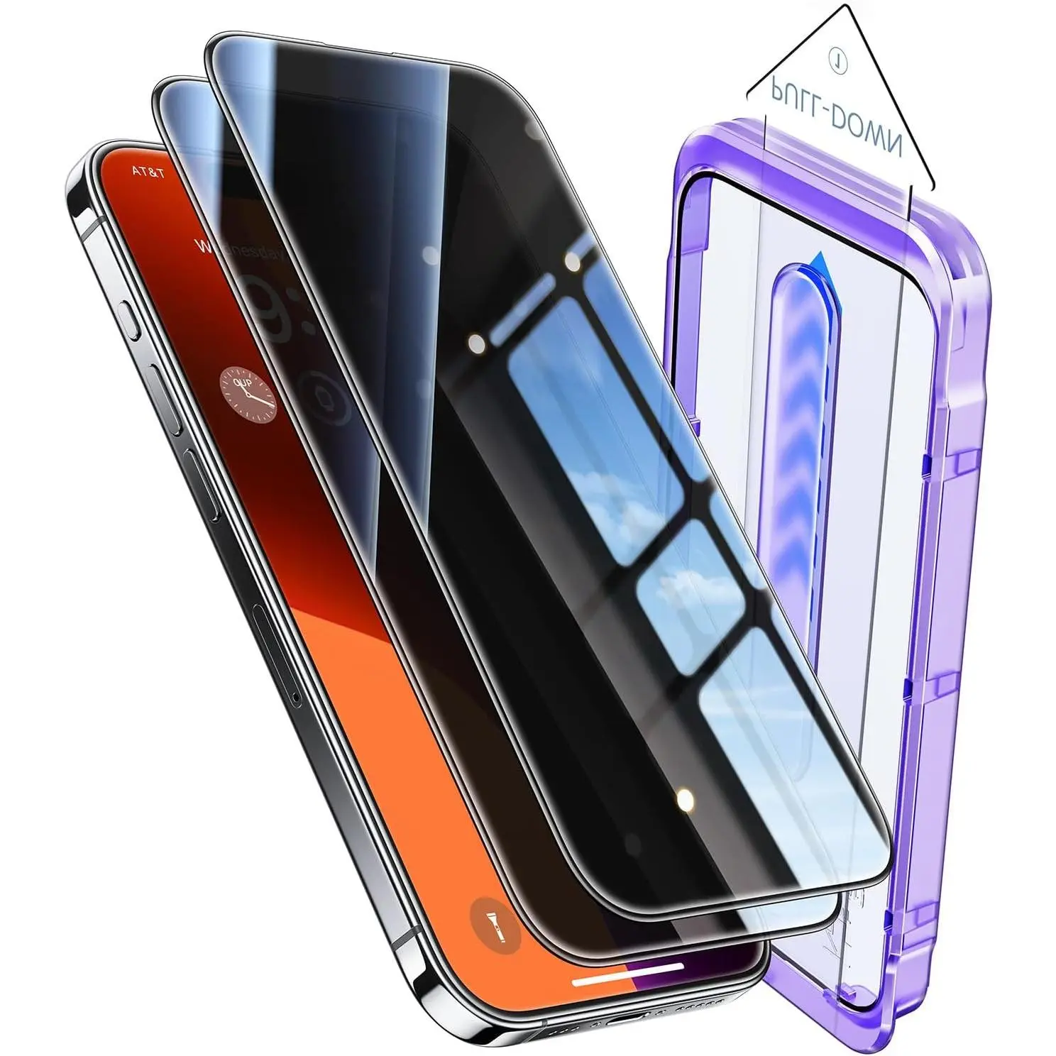 9H+ Tempered Glass Screen Protector for iPhone 15 Pro Max Smartphone, 2-Piece Set, 25° Reliable Protection, Mil-Grade Shatterproof, Full Coverage, Shockproof for Handheld Cellphone Devices