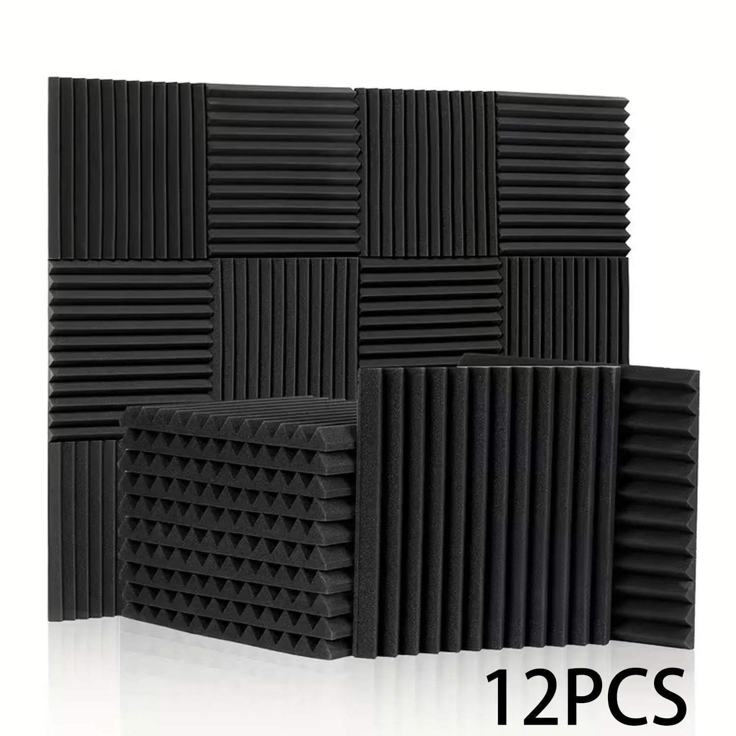Latest 12-piece black soundproof foam board, high-density flame-retardant pyramid sound-absorbing cotton, soundproof board, suitable for acoustic spaces such as piano rooms, dance rehearsal rooms, etc., soundproof wall panels, home theater.