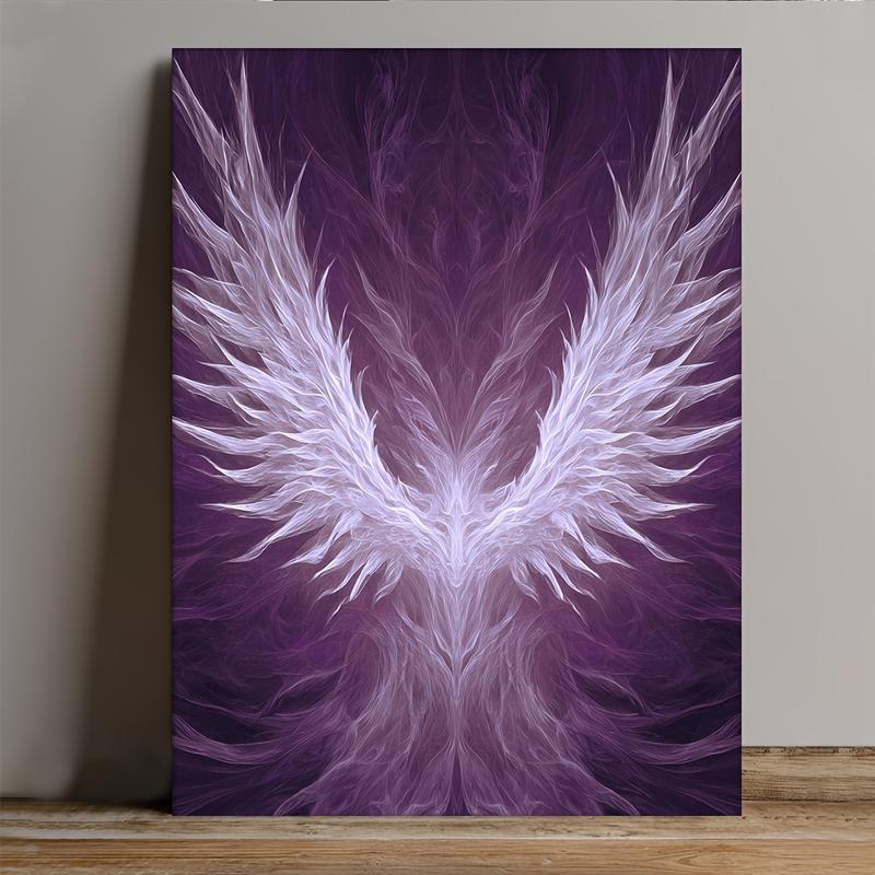 1pc Modern Gothic Purple & White Angel Wings Canvas Wall Art - Abstract Wing Design with Deep Violet-Purple Background, Wrapped Wood Frame, 12x16 Inch Square Painting for Home Decor, Living Room, Bedroom, Office 1pc Modern Gothic Purple & White Angel Wings Canvas Wall Art - Abstract Wing Design with Deep Violet-Purple Background, Wrapped Wood Frame, 12x16 Inch Square Painting for Home Decor, Living Room, Bedroom, Office