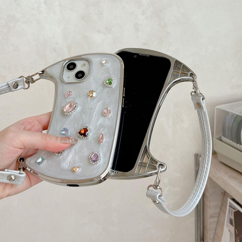 [Free !ship] ( Hand Lanyard ) Glitter Bling Diamond & Heart Sparkle Case for iPhone 17 Pro Max 16 15 14 13 Pro Max for Women Girls Crystal Wristband Bracelet Shockproof Cute Pretty Love Luxurious 3D Rhinestone Decorate Silicone Soft Shell Back Cover