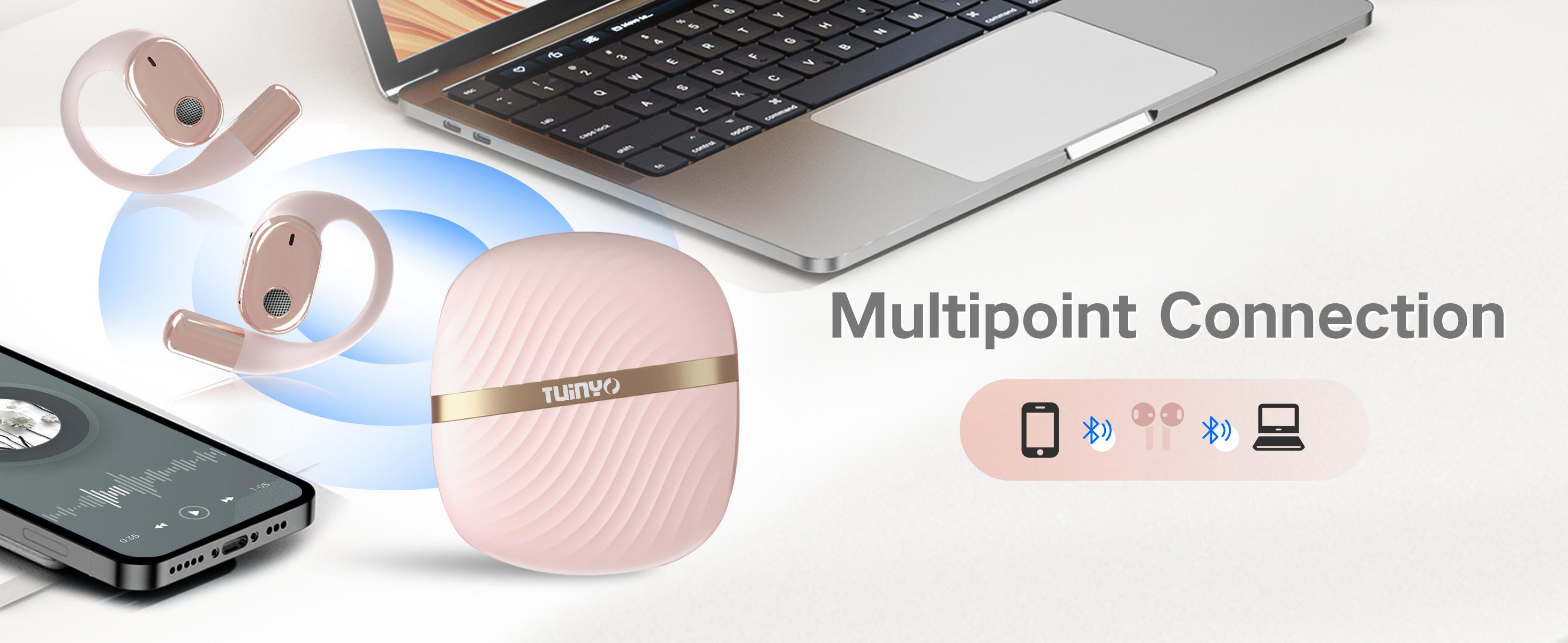 Open Ear Headphones , TUINYO S07 True Wireless Earbuds With Bluetooth V5.4，Fast Charging,35Hrs Playtime, Waterproof for Sports, Driving, Office Headset Long Battery Life