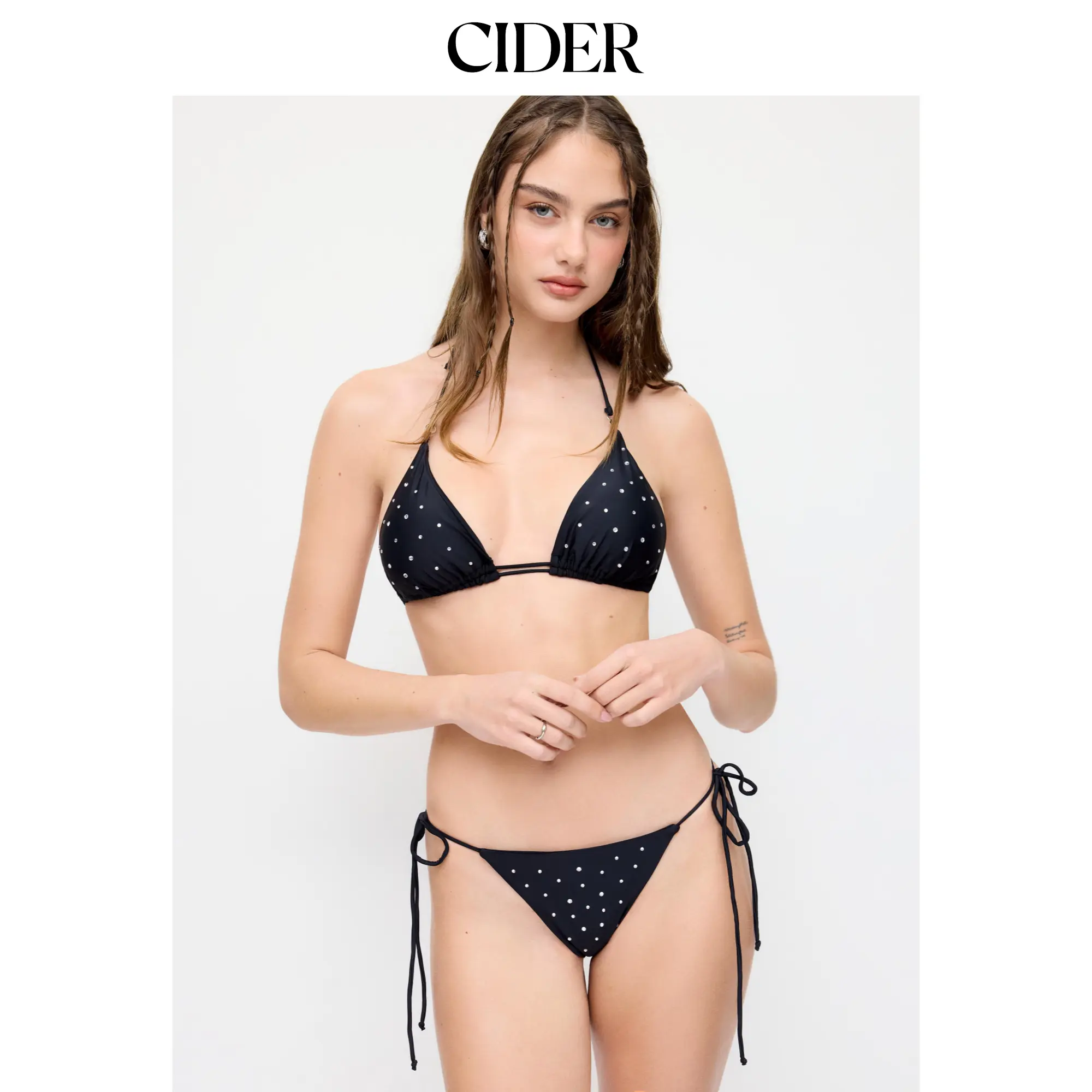 Cider Halter Neckline Sequin Polka Dot Bikini Set
