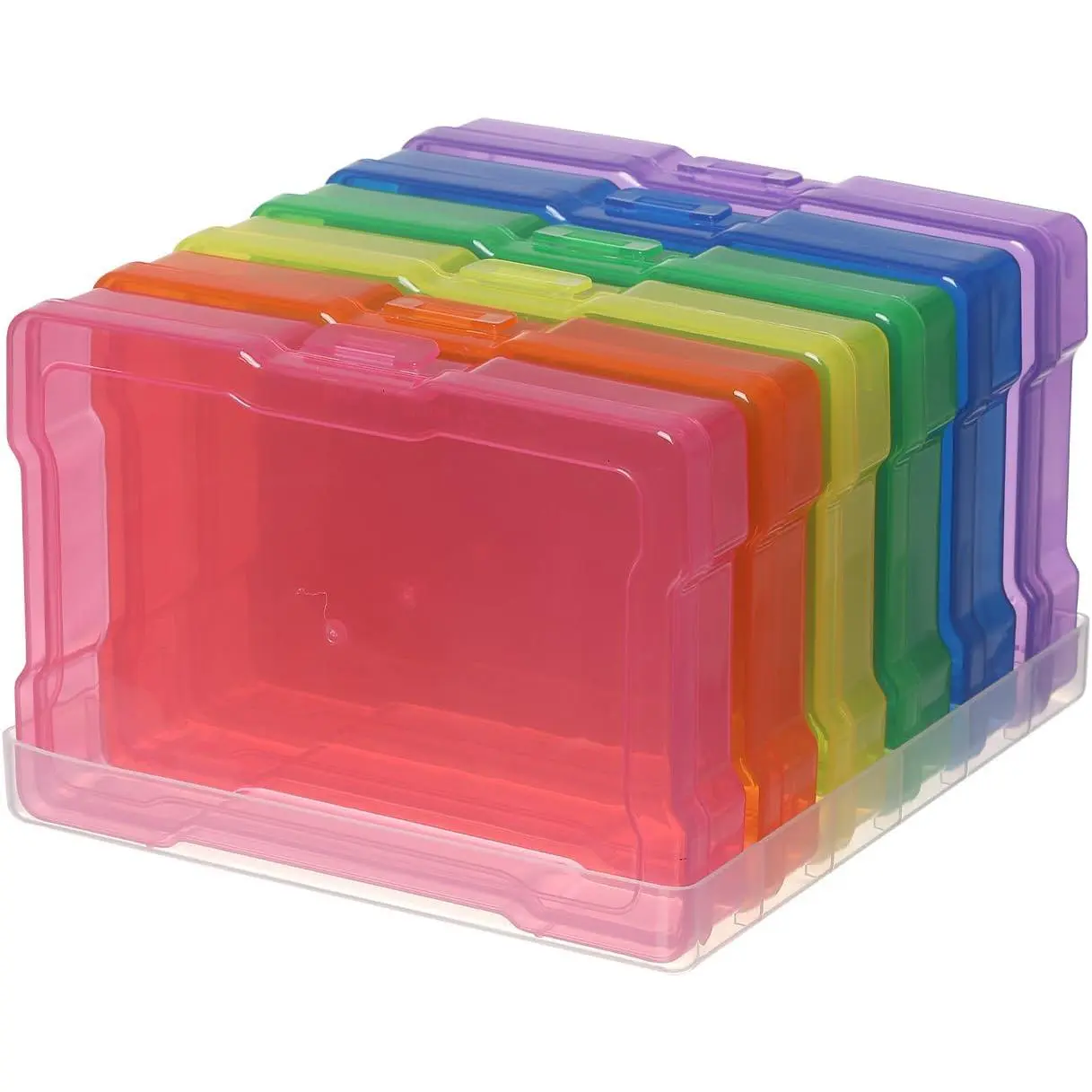 6 Pack 4”x6” Photo Storage Boxes – Multi-Colored Plastic Organizer Cases with Lids – Picture Storage Containers for Photos, Crafts, Cards & Scrapbooking (Color 1Pack)