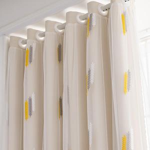 wheat ear pattern double-layer design blackout curtain, 1 count fabric & gauze integrated sunshade curtain, window curtain, home decoration curtain, summer gifts, valentine's day gift