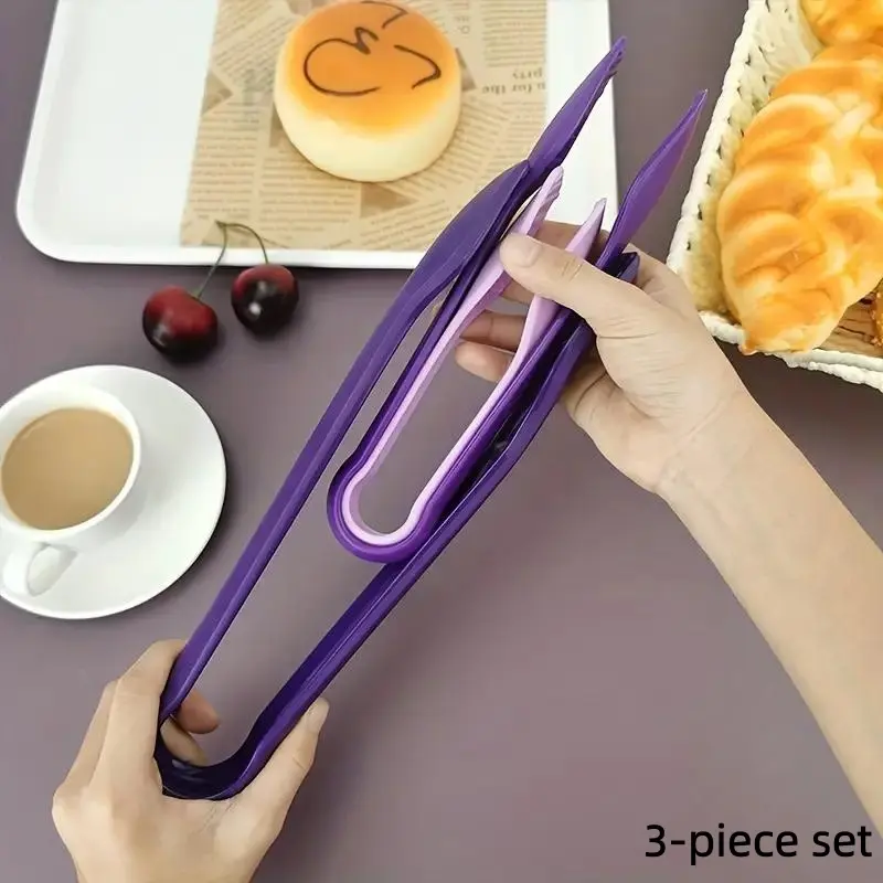 3-Pack Multi-Use Plastic Tongs - Heat Resistant, Ergonomic Design for Cooking, Baking, BBQ & Buffets