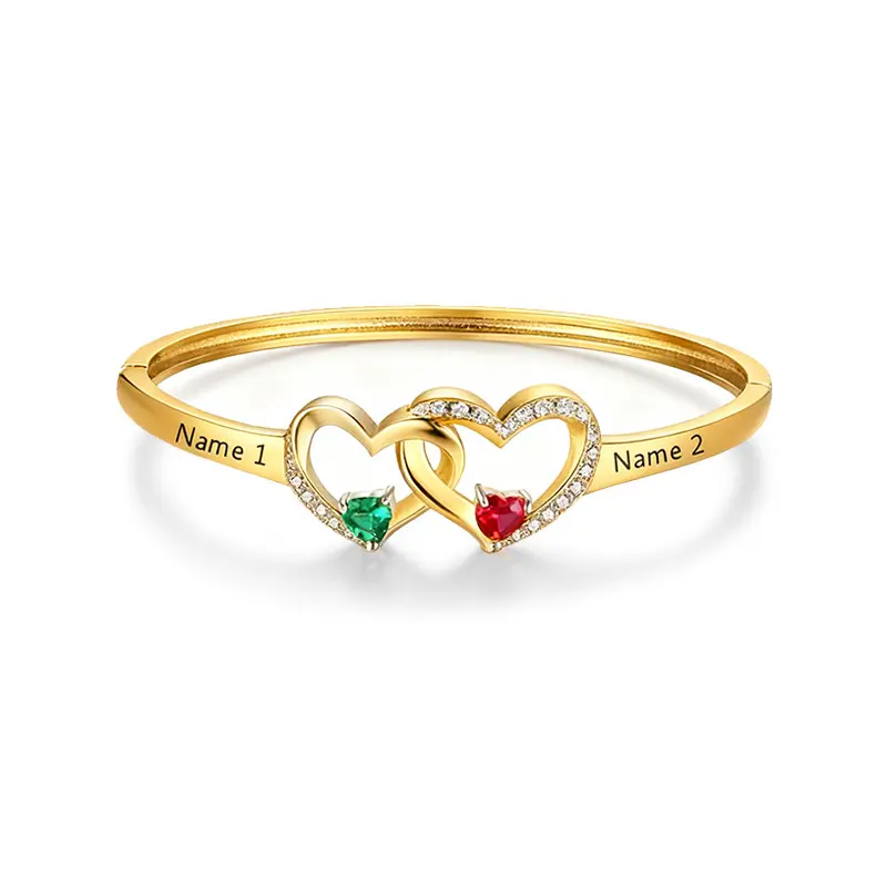 AS656 Personalized Custom Name Double Love Birthday Stone Bracelet Copper Personality Engraving Name Valentine's Day Anniversary Love Bracelet