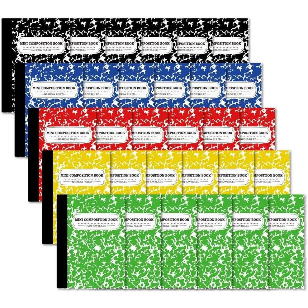 Composition Notebook, Mini Sized 30 Pack 5 Colors Narrow Ruled Mini Composition Books Bulk, Small Pocket Marble Cute Journal Notebooks for  School  Office, Pocket Sized 4.5 x 3.25 in