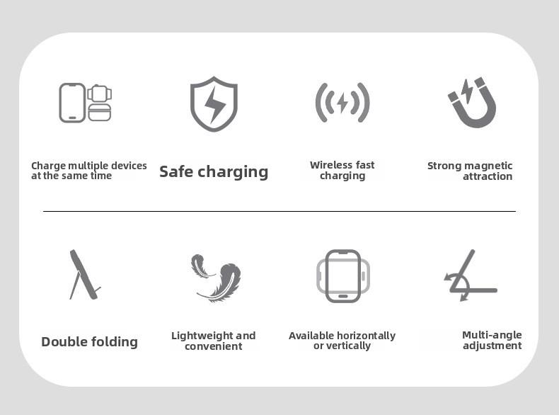 New foldable magnetic three-in-one wireless fast charger suitable for Apple phone stand wireless charging