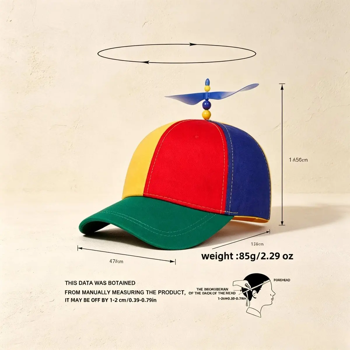HavenThread Cotton Colorful Helicopter Propeller Baseball Cap, unisex adjustable snap-button sports outdoor cap with a rotating rainbow propeller, perfect for parties, festivals, holidays, and other occasions. Fun and stylish, adjustable snap-button desig