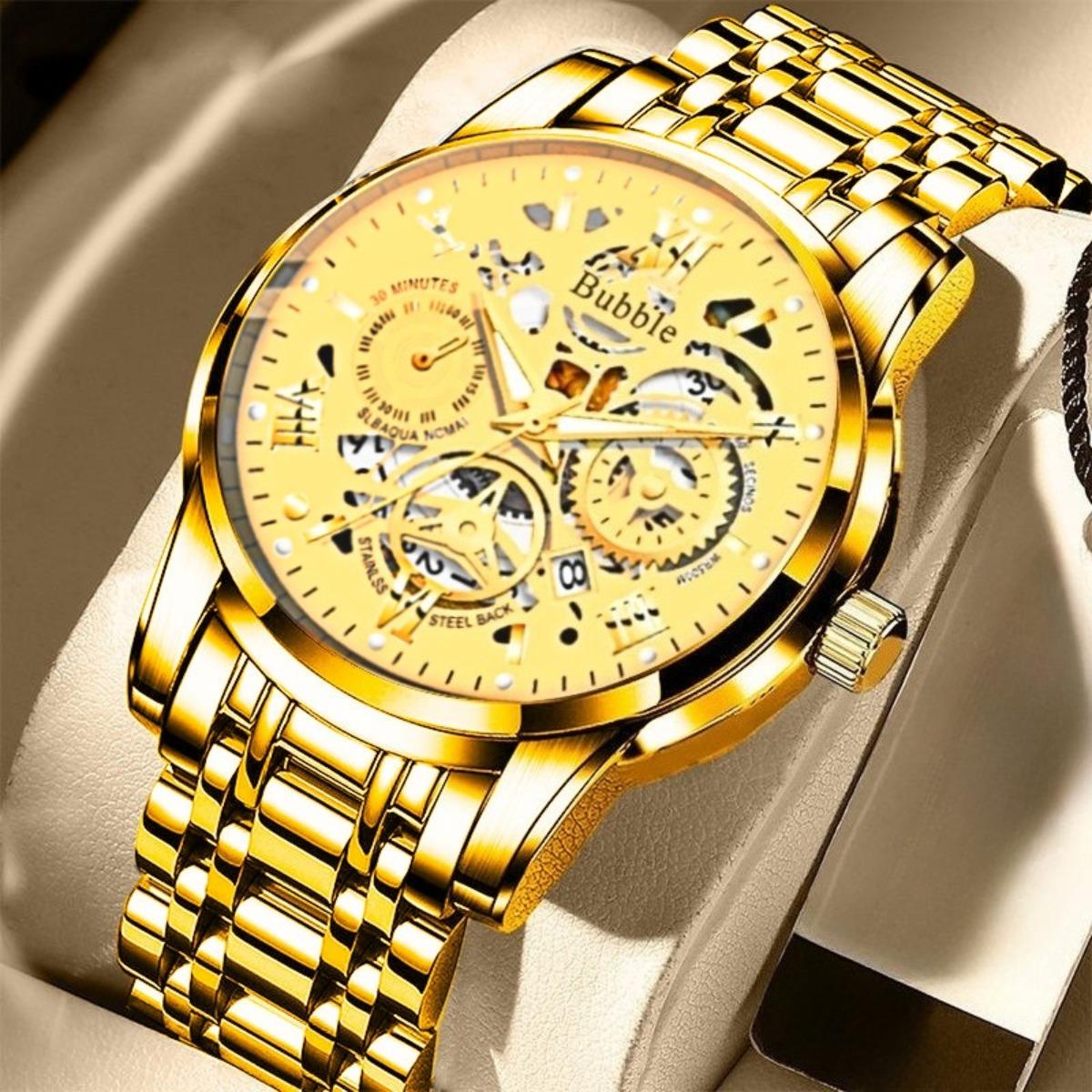 Men's Trendy Casual Quartz Watch - Minimalist Formal Style, Stainless Steel Band Black, Gold, Navy Blue - An Ultra-Cool Fashion Statement and Gift Choice