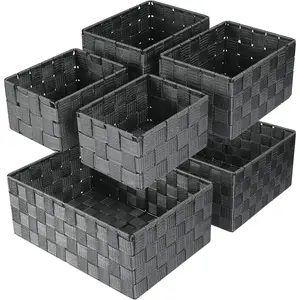 Woven Storage Baskets, Storage Bins, Cube Basket Container Baskets Storage Boxes Organizers for Clothes/Shelves/Closet, Set of 6 (Grey)