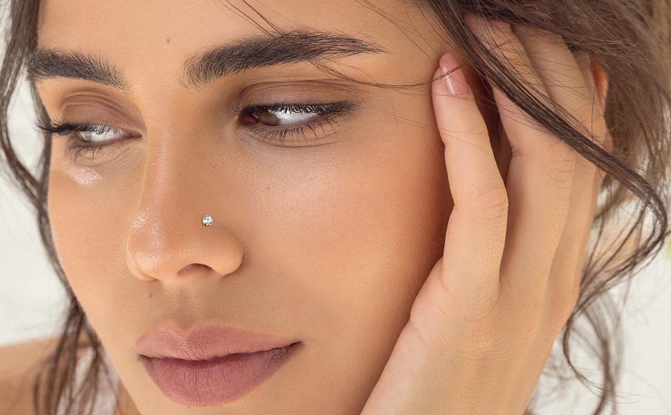 Jstyle 8Pcs/Set Hypoallergenic Nose Rings 18G 20G Surgical Stainless Steel Nose Rings Studs Cubic Zirconia Nose Ring Labret Nose Piercing Jewelry for Women Men 1.5mm 2mm 2.5mm 3mm