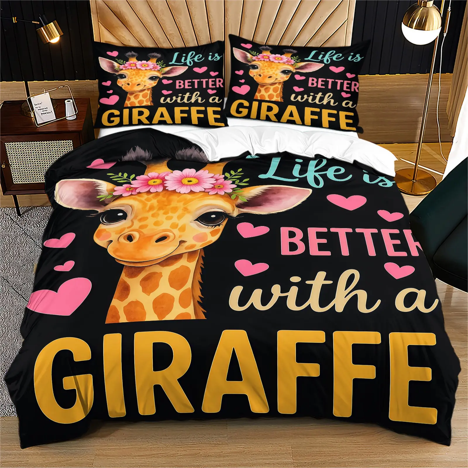 Giraffe Pattern Duvet Cover Set, Soft And Comfortable Print Bedding Set, Including 1 Duvet Cover And 1 Or 2 Pillowcases (Without Filling), Suitable For Teenagers And Adults, Bedroom, Apartment, Guest Room, Dormitory Scene