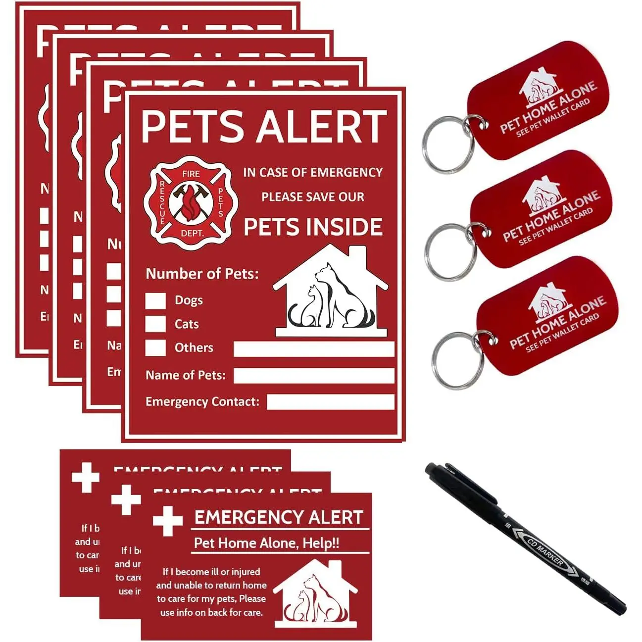 Alert Sticker -  Inside Sticker,Safety Alert for Pets Inside,Save My  in Case of ,Rescue Pets Decal for House Window Door -4 Pack with Wallet Card & Key Tag