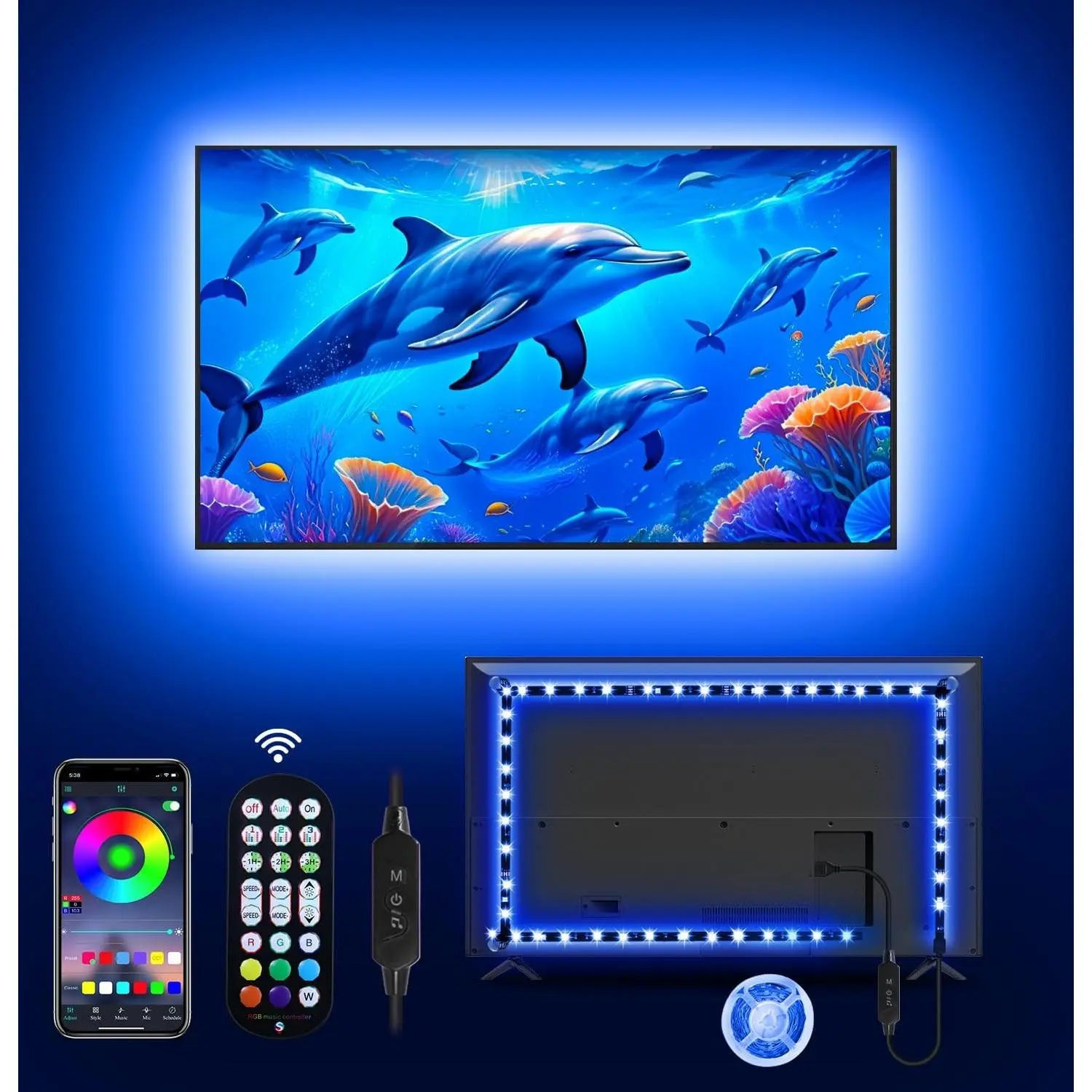 LED Lights for TV, 13.1ft TV Lights for 45-60in, Music Sync Color Changing Tv Backlight with Bluetooth Smart App Remote Control, USB Powered RGB 5050 RGB Strip Light for Xmas Decor