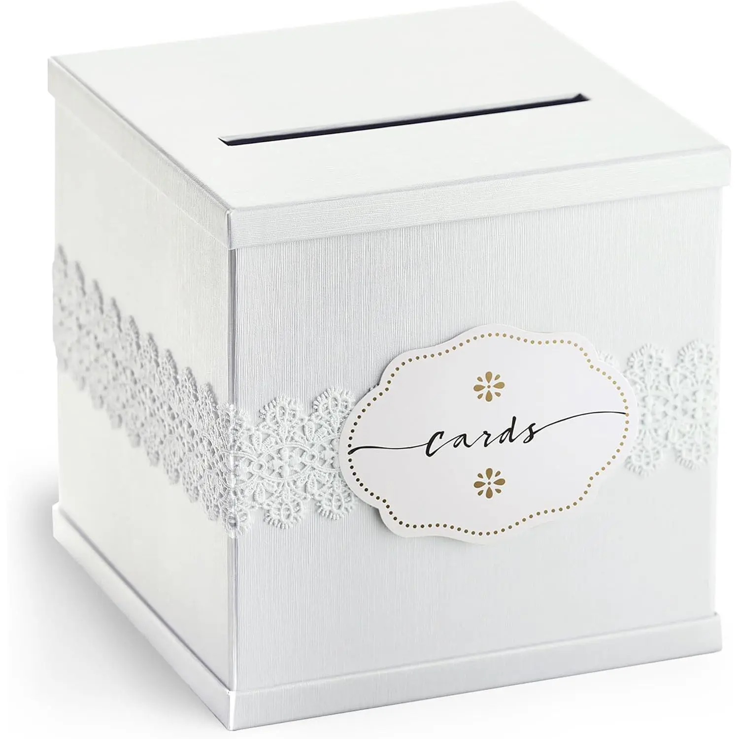 White Wedding Card Box Large 10” Envelope Holder with Slot, Elegant Gift Card Box for Party, Graduation, Birthday, Quinceanera, Sweet 16, Funeral Reception, Baby & Bridal Shower, Baptism, Money Basket
