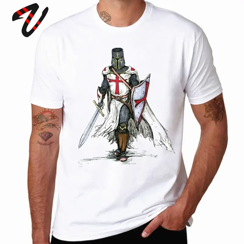 Men's Templar Knight T-Shirt | 100% Cotton Streetwear Tee | Medieval Warrior Graphic Print | Slim Fit Swag Style