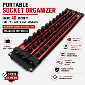 Aluminum Socket Tray Set, 40-Piece Full Specification, 1/2+3/8+1/4 Three-In-One, Portable Car Organizer, Tool Box Drawer Storage
