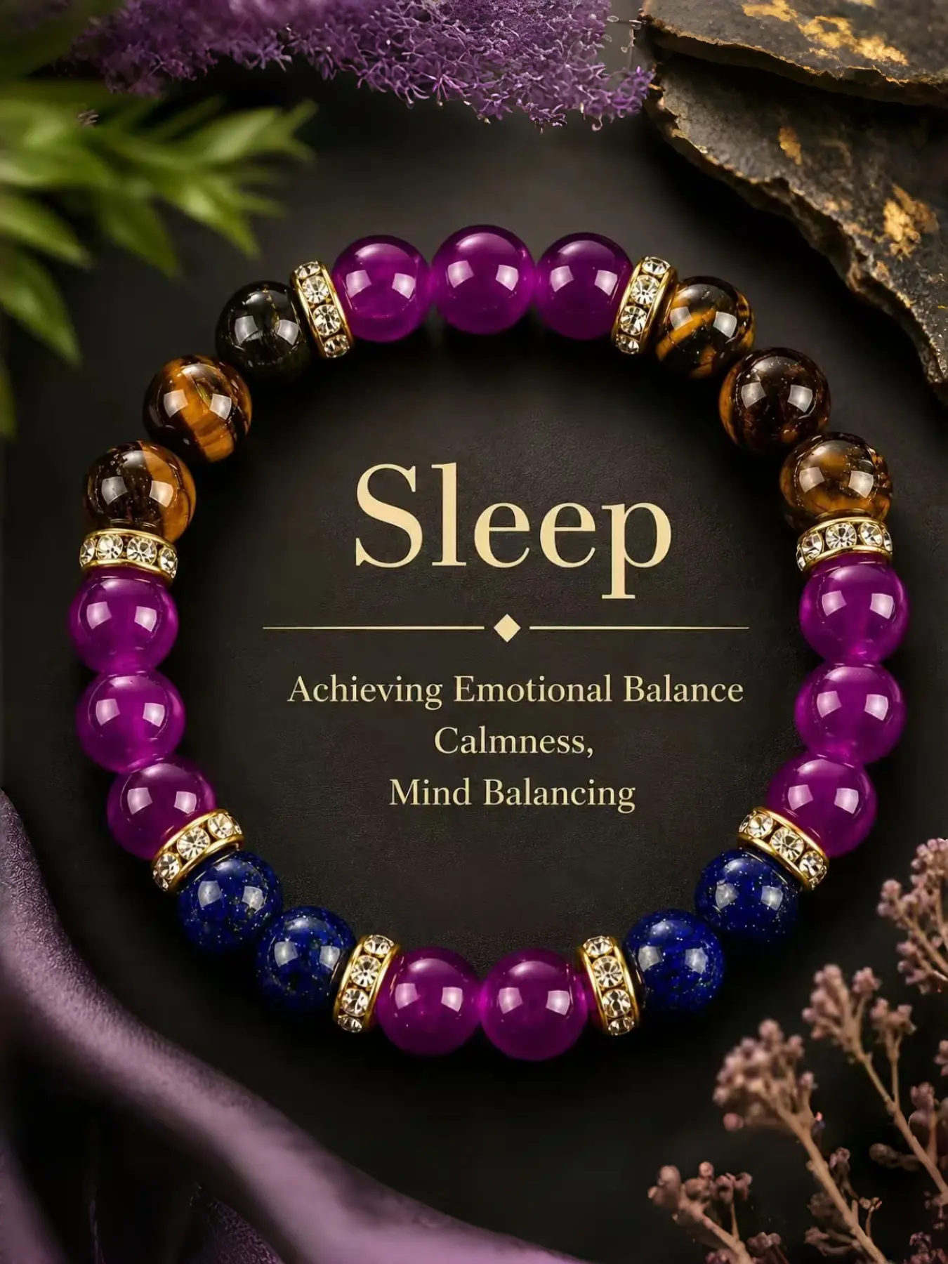 Lapis Lazuli Tiger Eye Stretch Crystal Bracelet, Unisex Sleep Aid, Stress Relief, Attracts Wealth, Promotes Peace and Good Luck
