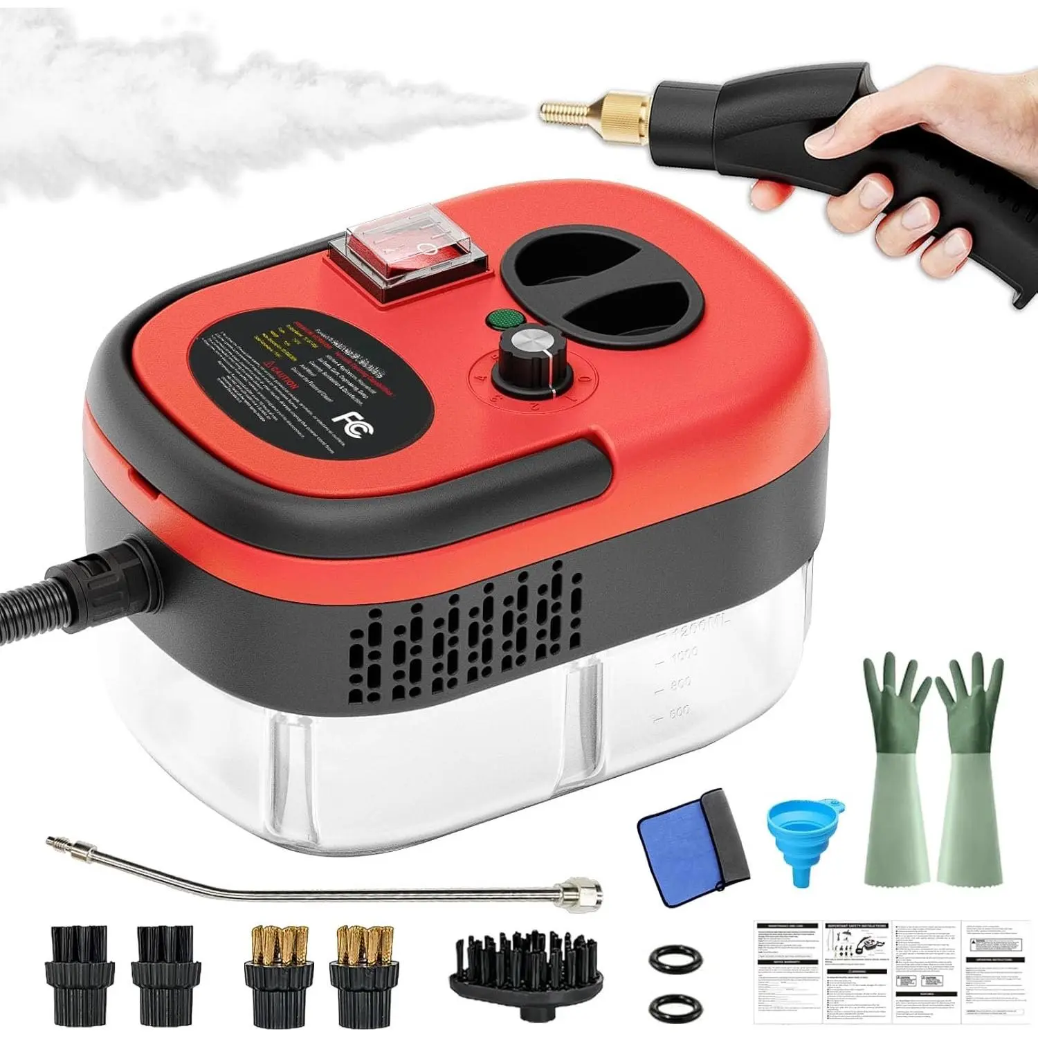 2500W Handheld Steam Cleaner,Portable  Steamer For Auto Detailing,High-Temperature and  Steam Cleaner For , Steam Cleaning Machine for Furniture,Kitchen,Grout,Floor,Tile (Red)