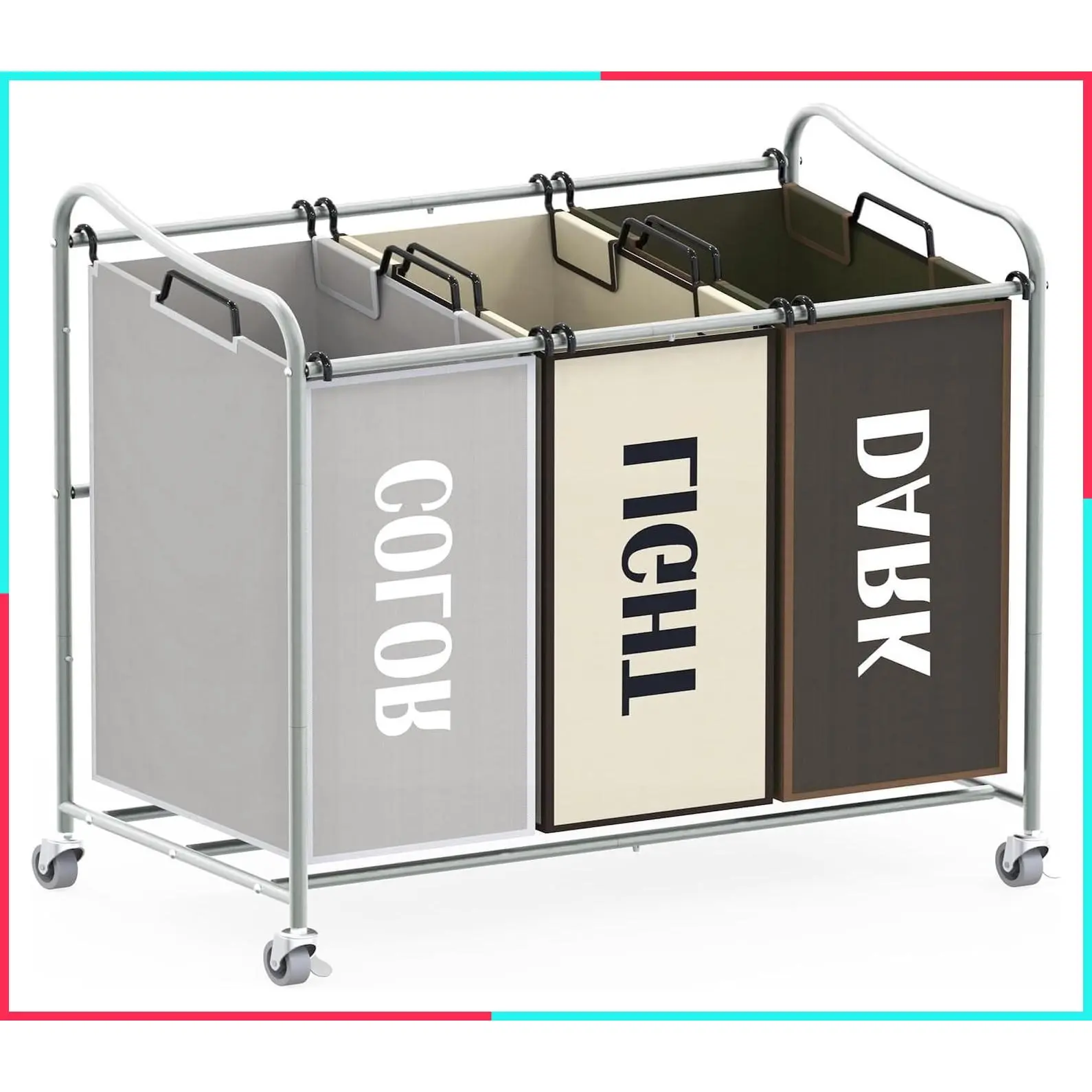 Heavy Duty 3-Bag Laundry Sorter Rolling Cart, Assorted