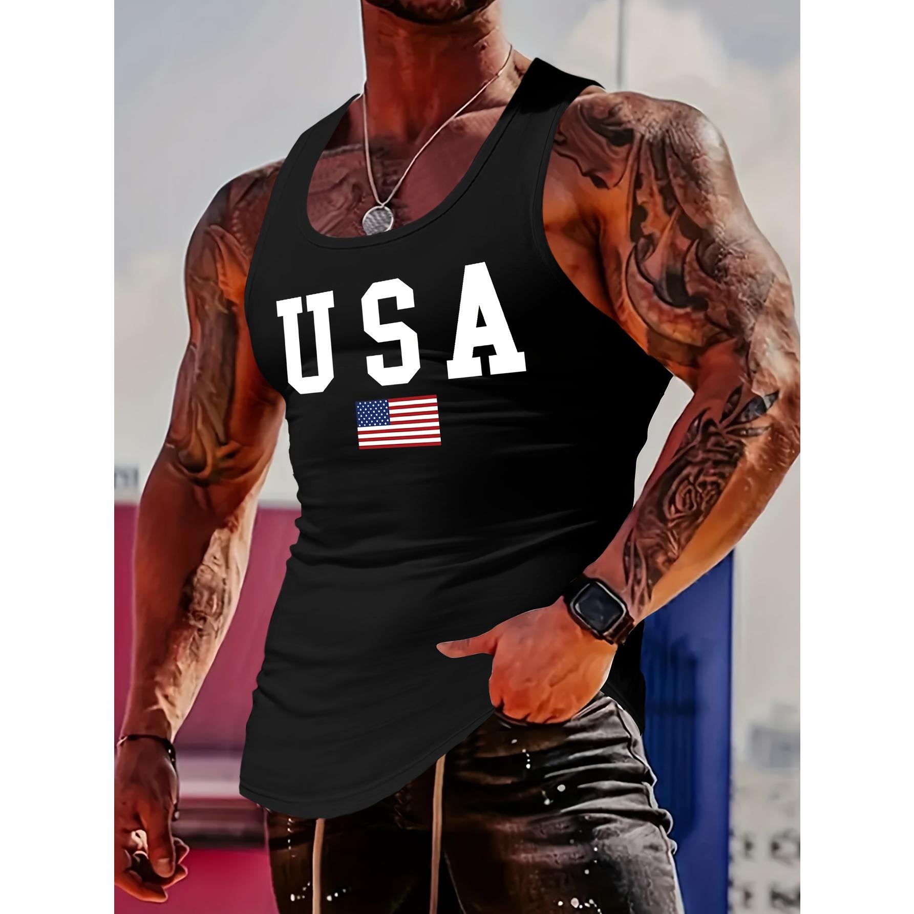 MBDMBD Men's Patriotic USA Flag Print Tank Top - Slim Fit, Breathable, Machine Washable, Round Neck Sleeveless Vest for Summer