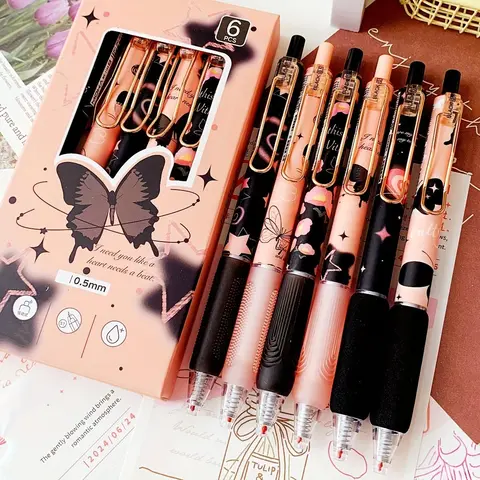 【Black Friday】Butterfly-Themed Gel Pen Set, 6/12-Piece Quick-Drying 0.5 mm Gel Ink Pens with Aesthetic Assorted Designs, Smooth-Writing Stationery for Students, School, and Office Use, Christmas Gift