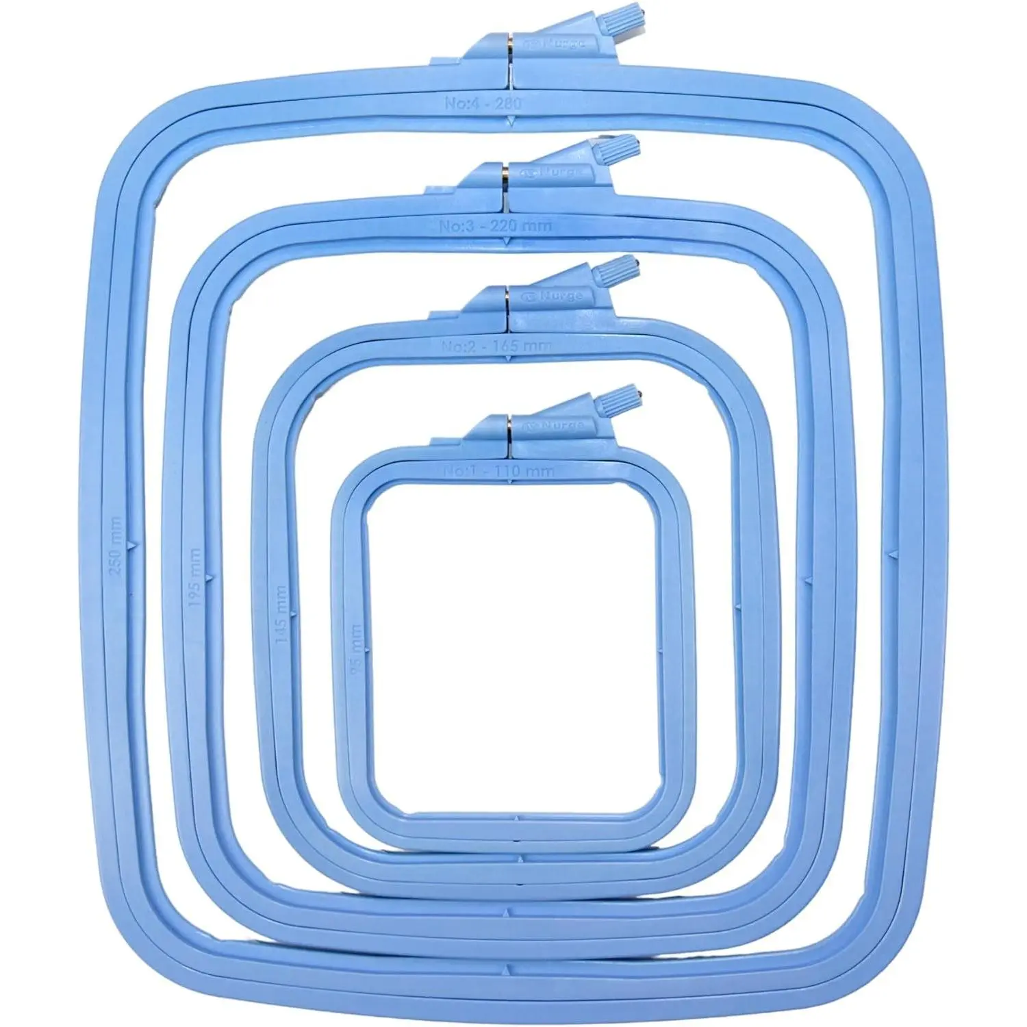 Square Embroidery Hoop - Plastic Cross Stitch Frame for Needlepoint & Embroidery - Adjustable Craft Hoop - Blue - Set of 4