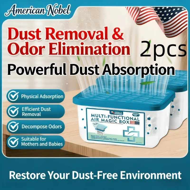 2-Pack New Dust Removal Magic Box, Activated Carbon Odor Eliminator, Reusable Desiccant, Cabinet Dust Collector, Portable Air Purifier, Multi-Use Air Freshener