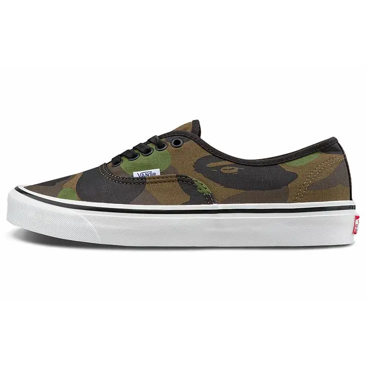 A Bathing Ape x Vans Authentic 44 DX Low-Top Casual Sneakers for Men and Women in Green Camo Verifiable, with credentials and supporting global authentication