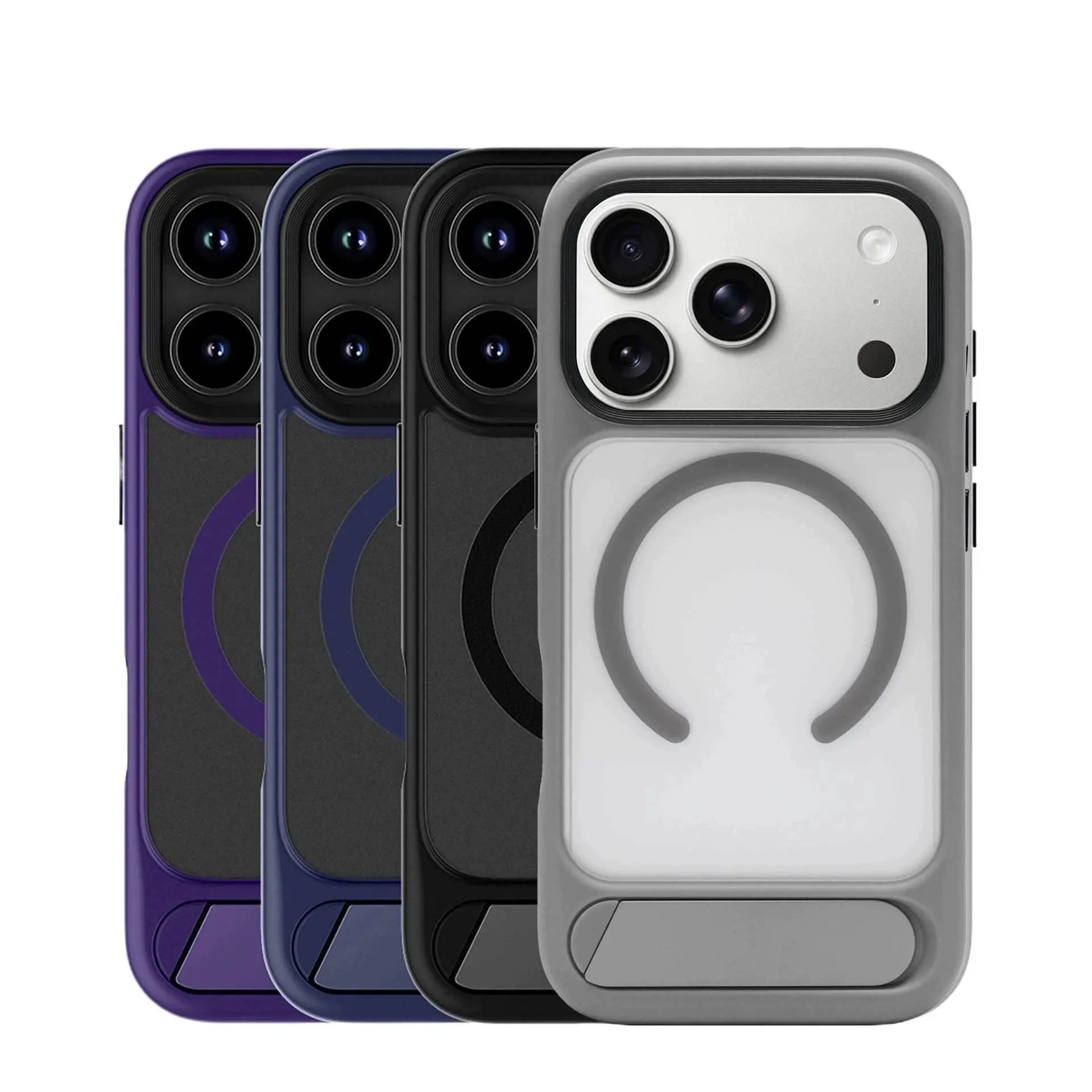 Suitable for iPhone 17 ProMax phone case, magnetic charging stand, shockproof bracket, 16/15/14/13 smartphone protective cover, full-cover case with hollow-out design