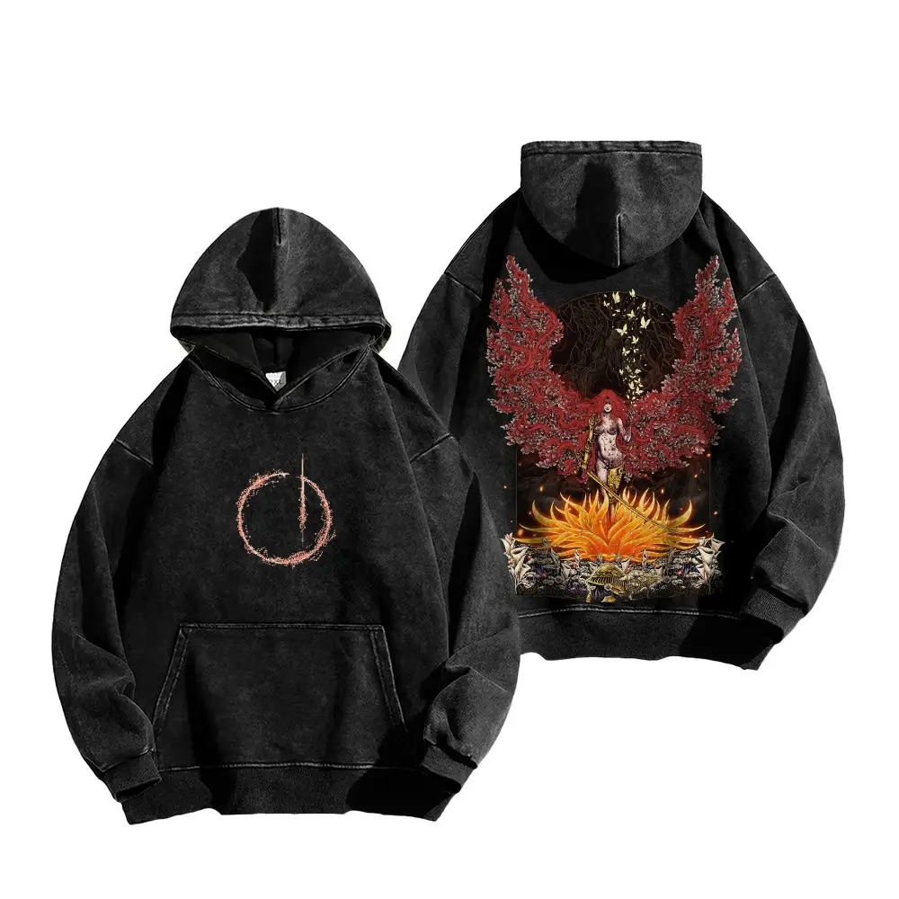 Malenia Elden Ring Long Sleeve Cotton Unisex Vintage Washed Hoodie